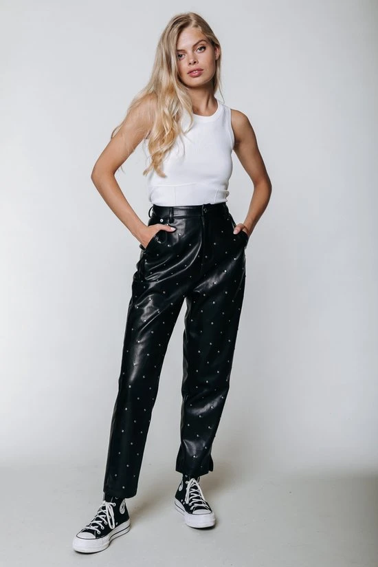 Colourful Rebel Kristel Broek Zwart Dames - Loose Fit - Leer - XL 1 Colourful Rebel Kristel Broek Zwart Dames - Loose Fit - Leer - XL