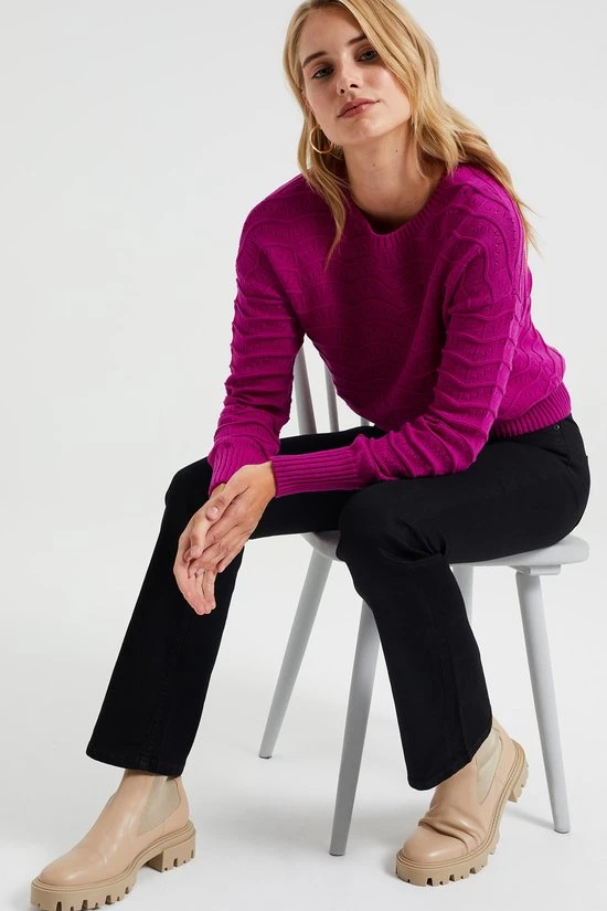 WE Fashion Dames Gebreide Trui Met Opengewerkt Dessin 5 WE Fashion Dames Gebreide Trui Met Opengewerkt Dessin - Afbeelding 5