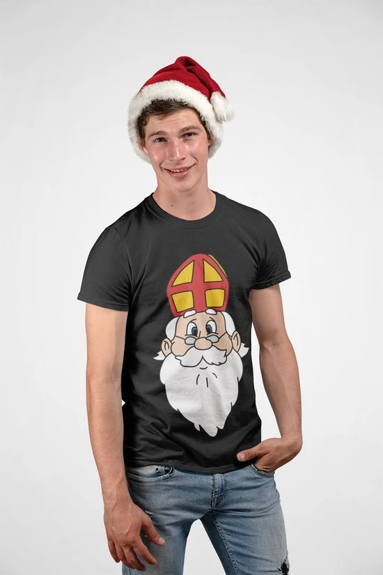 Feel Free Design Sinterklaas T-Shirt | Christmas | Cartoon | 100% Organisch Katoen | Zwart | Maat M 2 Feel Free Design Sinterklaas T-Shirt | Christmas | Cartoon | 100% Organisch Katoen | Zwart | Maat M - Afbeelding 2