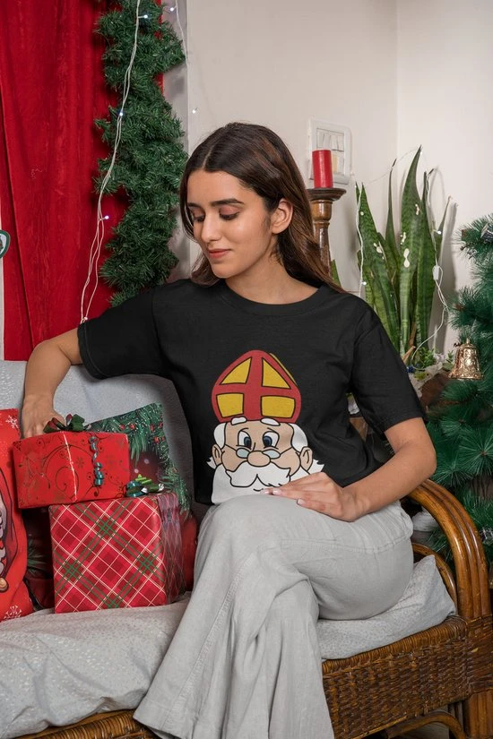 Feel Free Design Sinterklaas T-Shirt | Christmas | Cartoon | 100% Organisch Katoen | Zwart | Maat M 3 Feel Free Design Sinterklaas T-Shirt | Christmas | Cartoon | 100% Organisch Katoen | Zwart | Maat M - Afbeelding 3