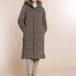 Geisha Jas Lange Puffer Winterjas Met Capuchon 28525 21 Taupe Dames Maat - XL