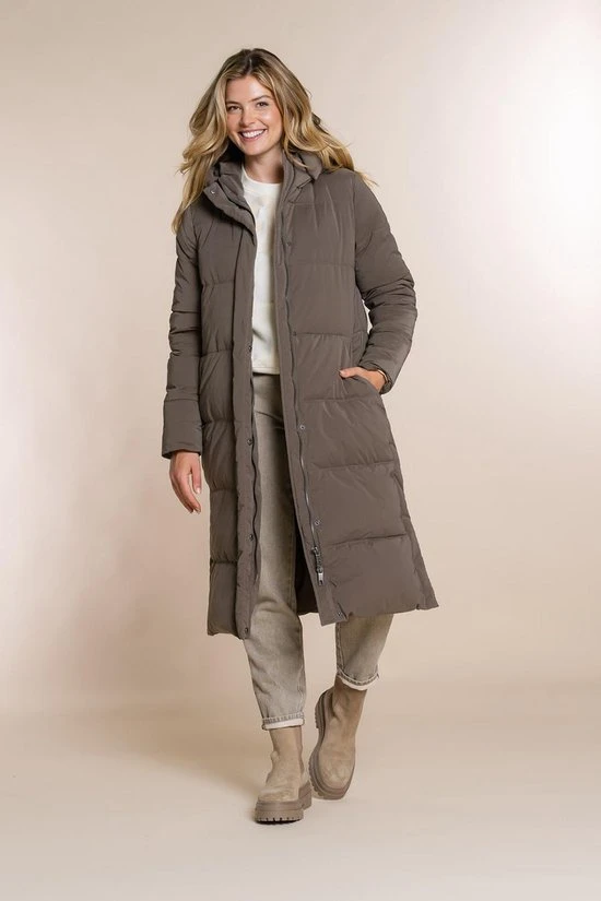 Geisha Jas Lange Puffer Winterjas Met Capuchon 28525 21 Taupe Dames Maat - XL 2 Geisha Jas Lange Puffer Winterjas Met Capuchon 28525 21 Taupe Dames Maat - XL - Afbeelding 2
