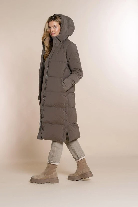 Geisha Jas Lange Puffer Winterjas Met Capuchon 28525 21 Taupe Dames Maat - XL 6 Geisha Jas Lange Puffer Winterjas Met Capuchon 28525 21 Taupe Dames Maat - XL - Afbeelding 6