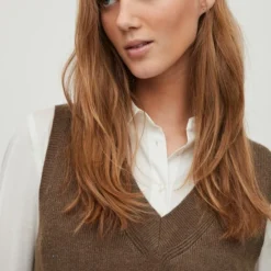 Vila Trui Viril Knit Rib V-neck S/l Vest - No 14067804 Crocodile Dames Maat - L -Dameskleding Verkoop 550x825 391