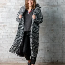 La Pèra Geruite Lange Jas Casual Dames Zwart/wit - Maat S/M