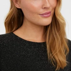 Vero Moda T-shirt Vmkanva Ss Short Top Jrs 10276995 Black/silver Lur Dames Maat - L -Dameskleding Verkoop 550x825 509