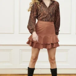 Lofty Manner Blouse Blouse Jada Mw03 Brown Zebra Dames Maat - L