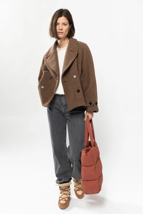 Sissy Boy Sissy-Boy - Korte Wollen Trenchcoat Met Ruitjes 1 Sissy Boy Sissy-Boy - Korte Wollen Trenchcoat Met Ruitjes