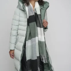RINO & PELLE Reversible Long Padded Coat Milky Mint And Jungle 36